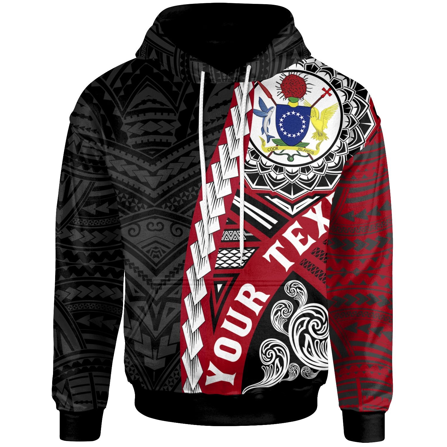 Cook Islands Polynesian Custom Hoodie Wave Tattoo Unisex Red - Polynesian Pride