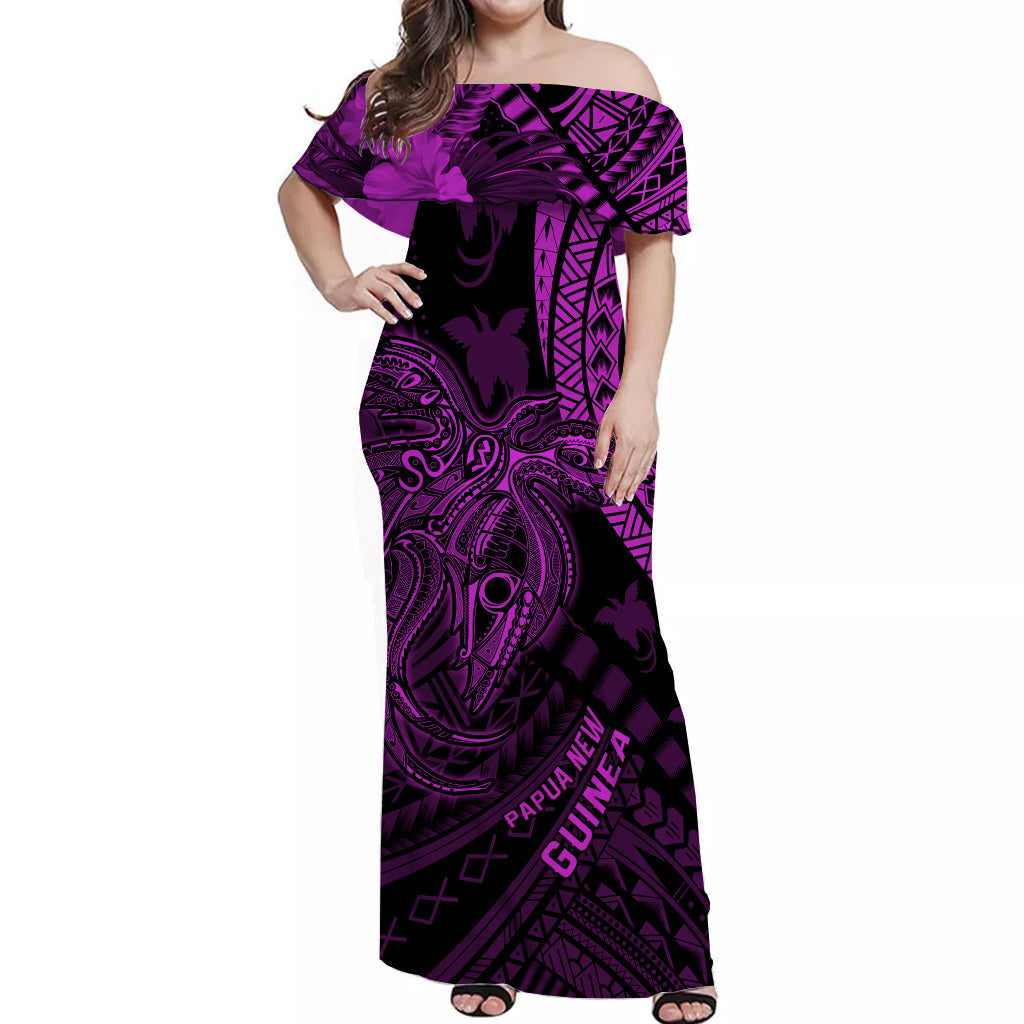 (Custom Personalised) Papua New Guinea Off Shoulder Long Dress Raggiana Birds Of Paradise Purple LT13 Women Purple - Polynesian Pride