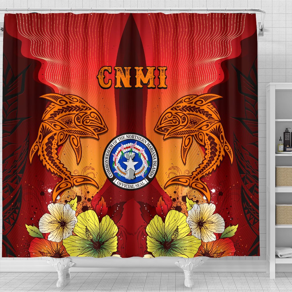 Northern Mariana Islands Shower Curtains - Tribal Tuna Fish - Polynesian Pride