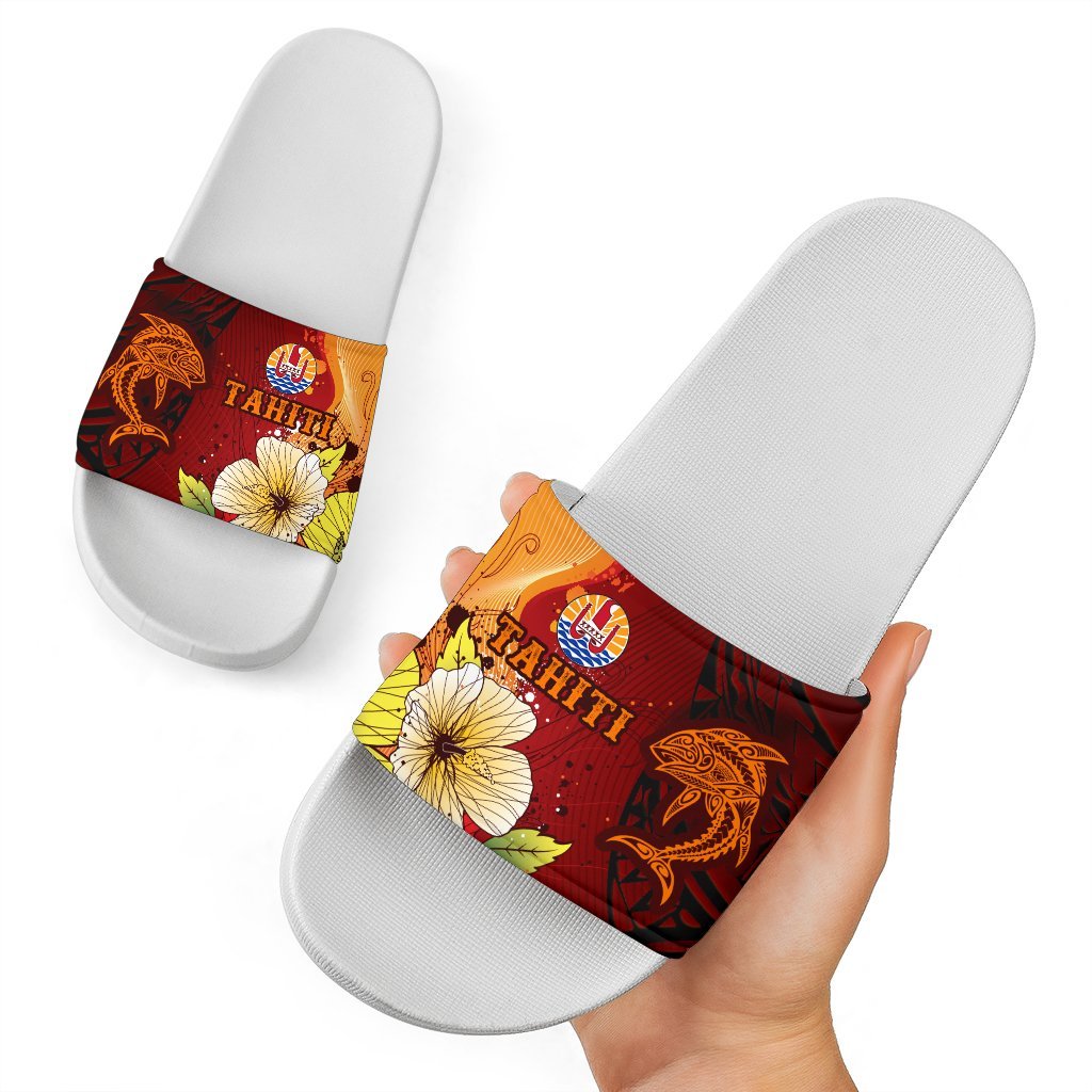 Tahiti Slide Sandals - Tribal Tuna Fish White - Polynesian Pride