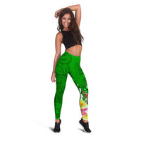 Samoa Custom Personalised Leggings - Turtle Plumeria (Green) - Polynesian Pride