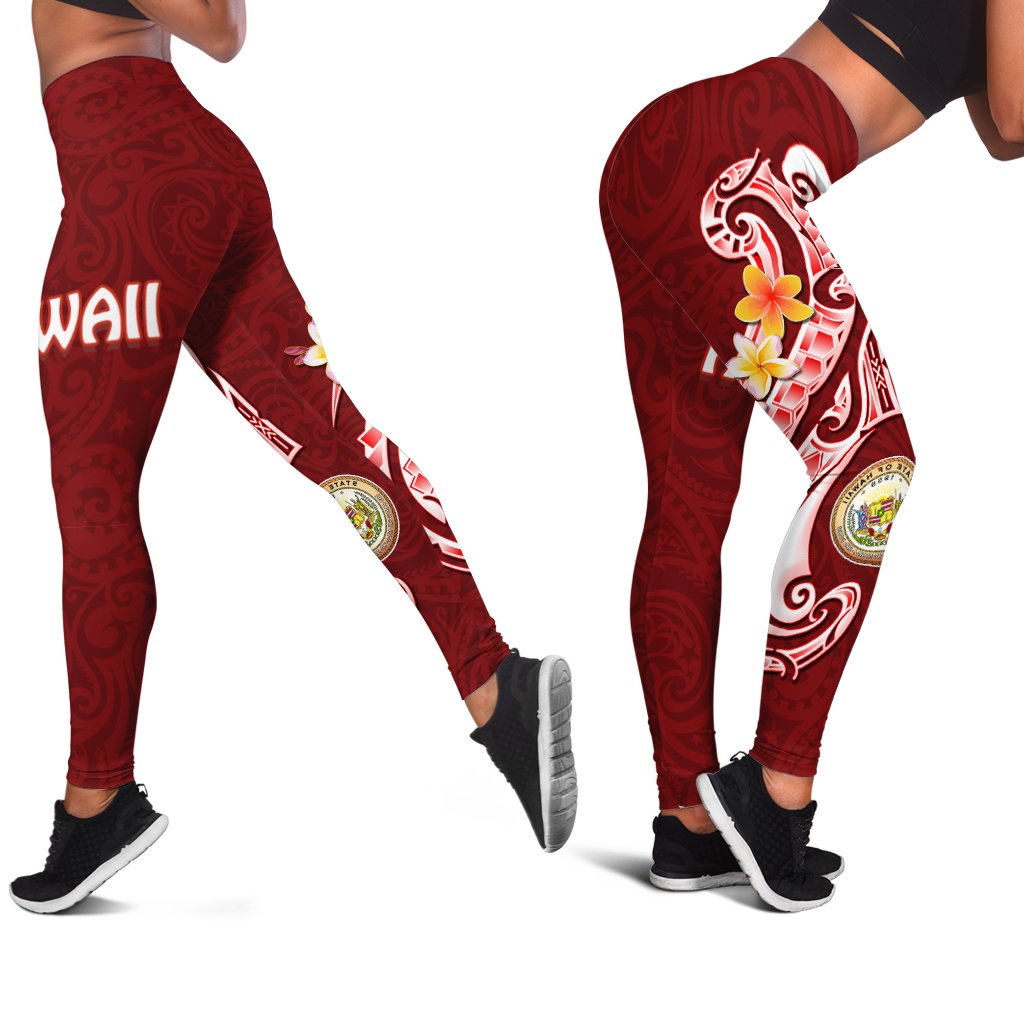 Hawaii Leggings - Hawaii Seal Polynesian Patterns Plumeria Red - Polynesian Pride