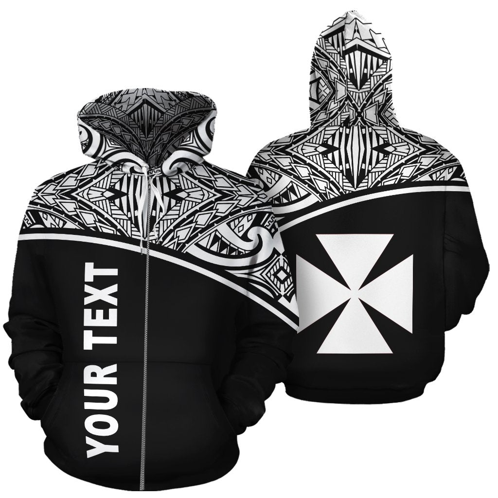 Wallis and Futuna Polynesian Custom Zip up Hoodie Black Curve Unisex Black - Polynesian Pride