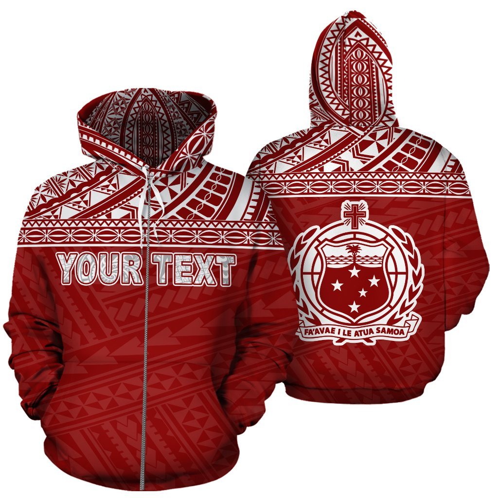 Samoa Polynesian Custom Zip up Hoodie Red Style Unisex Red - Polynesian Pride