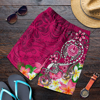 Tahiti Men's Shorts - Turtle Plumeria (Pink) Blue - Polynesian Pride