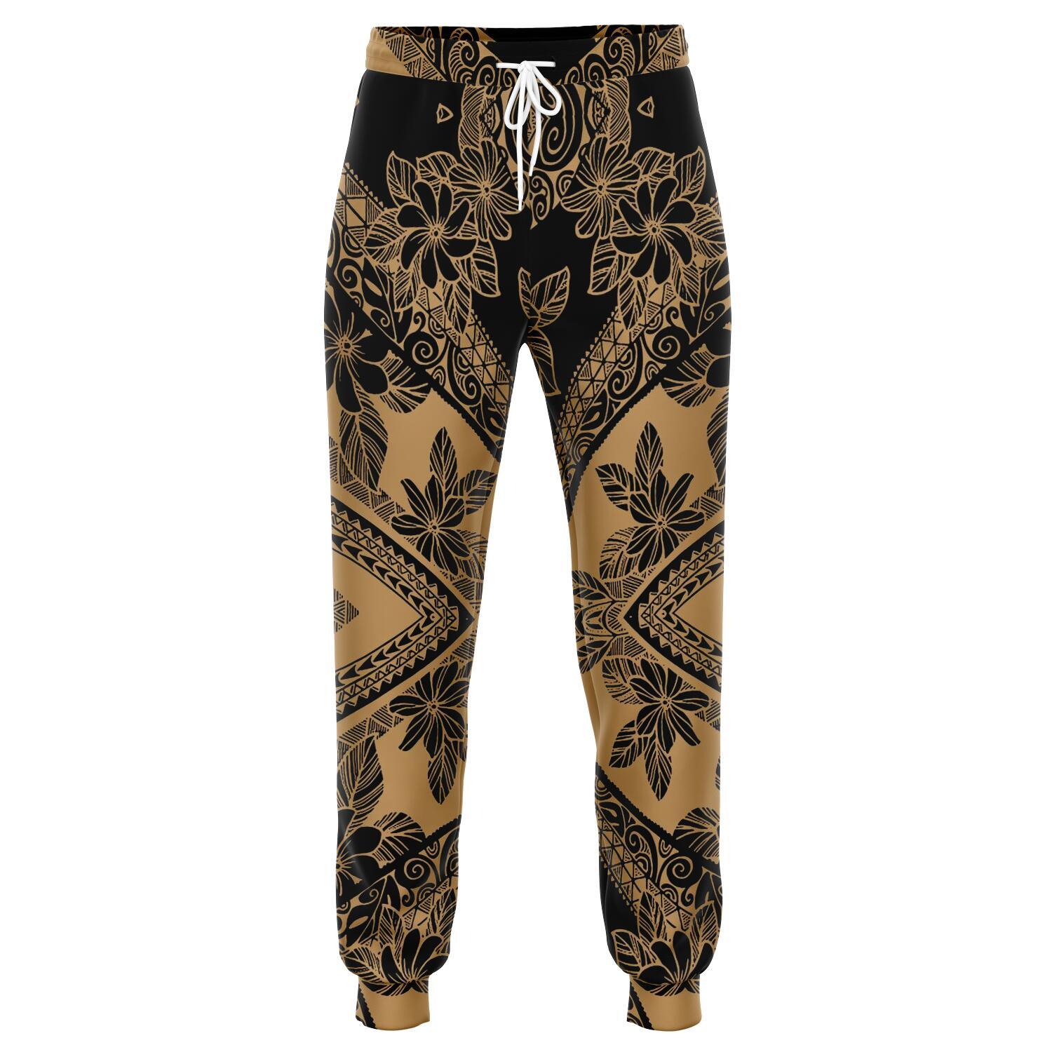 Polynesian Plumeria Mix Gold Black Joggers Unisex Gold - Polynesian Pride