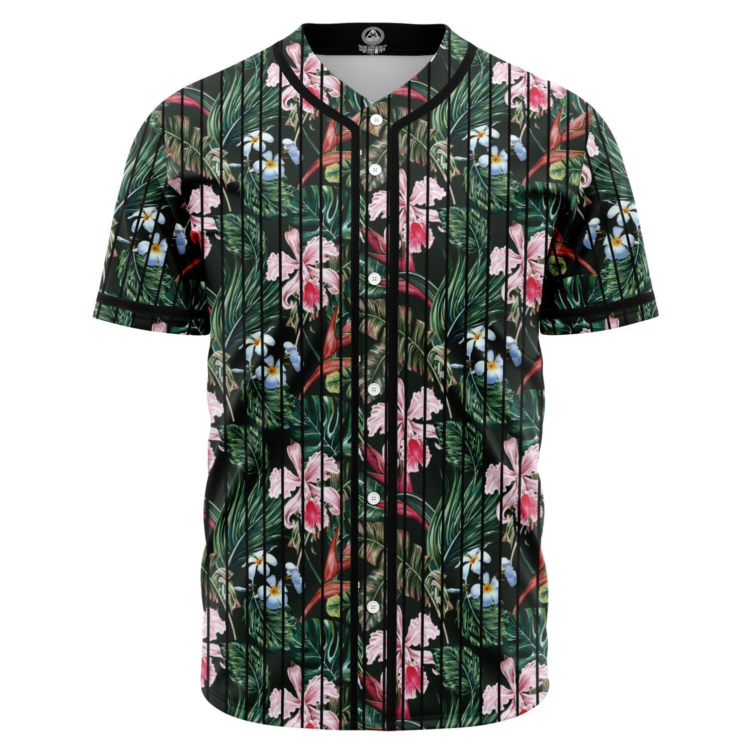 Tropical Monstera Leaf Red Baseball Jersey Black - Polynesian Pride