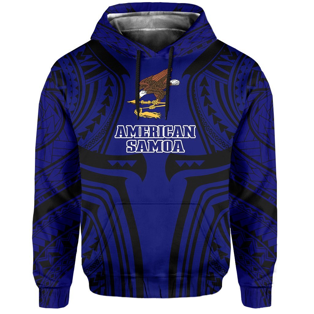 American Samoa Hoodie American Samoa Flag Polynesian New Tattoo Style Unisex Blue - Polynesian Pride