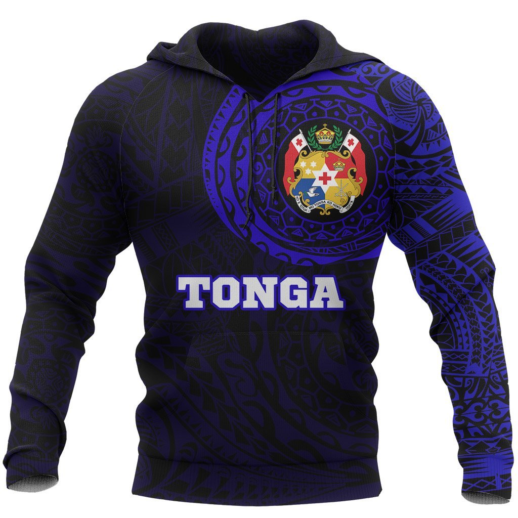 Tonga Hoodie Tonga Coat of Arms Polynesian Tattoo Style Blue Unisex BLUE - Polynesian Pride