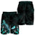 Tokelau Polynesian Men's Shorts - Turtle With Blooming Hibiscus Turquoise - Polynesian Pride