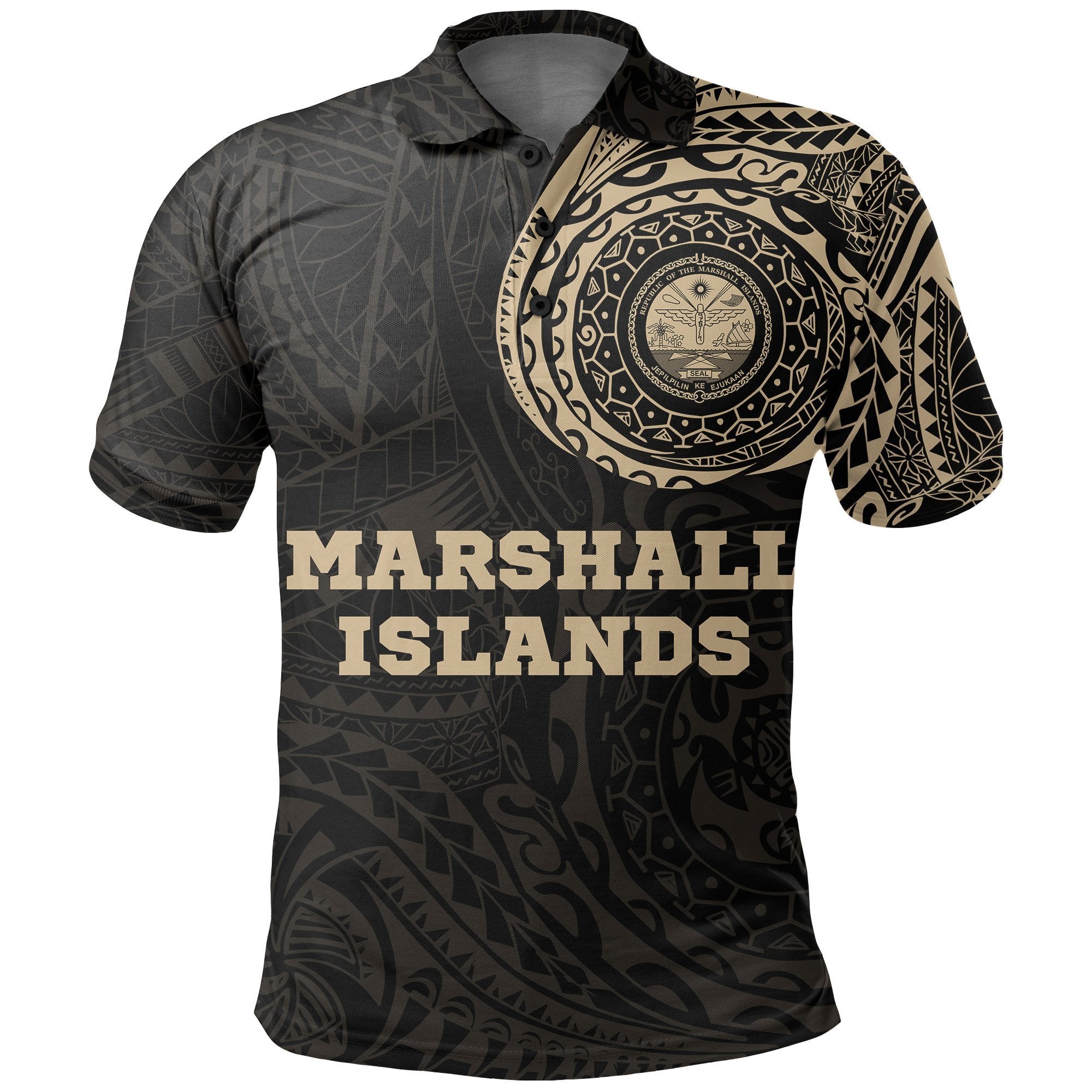 Marshall Islands Polo Shirt Marshall Islands Seal Polynesian Tattoo A7 Unisex Black - Polynesian Pride