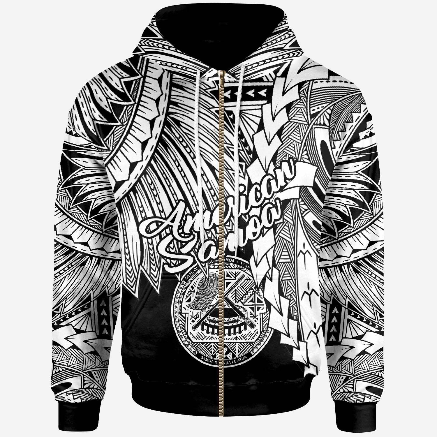 American Samoa Polynesian Zip up Hoodie Tribal Wave Tattoo White Unisex White - Polynesian Pride