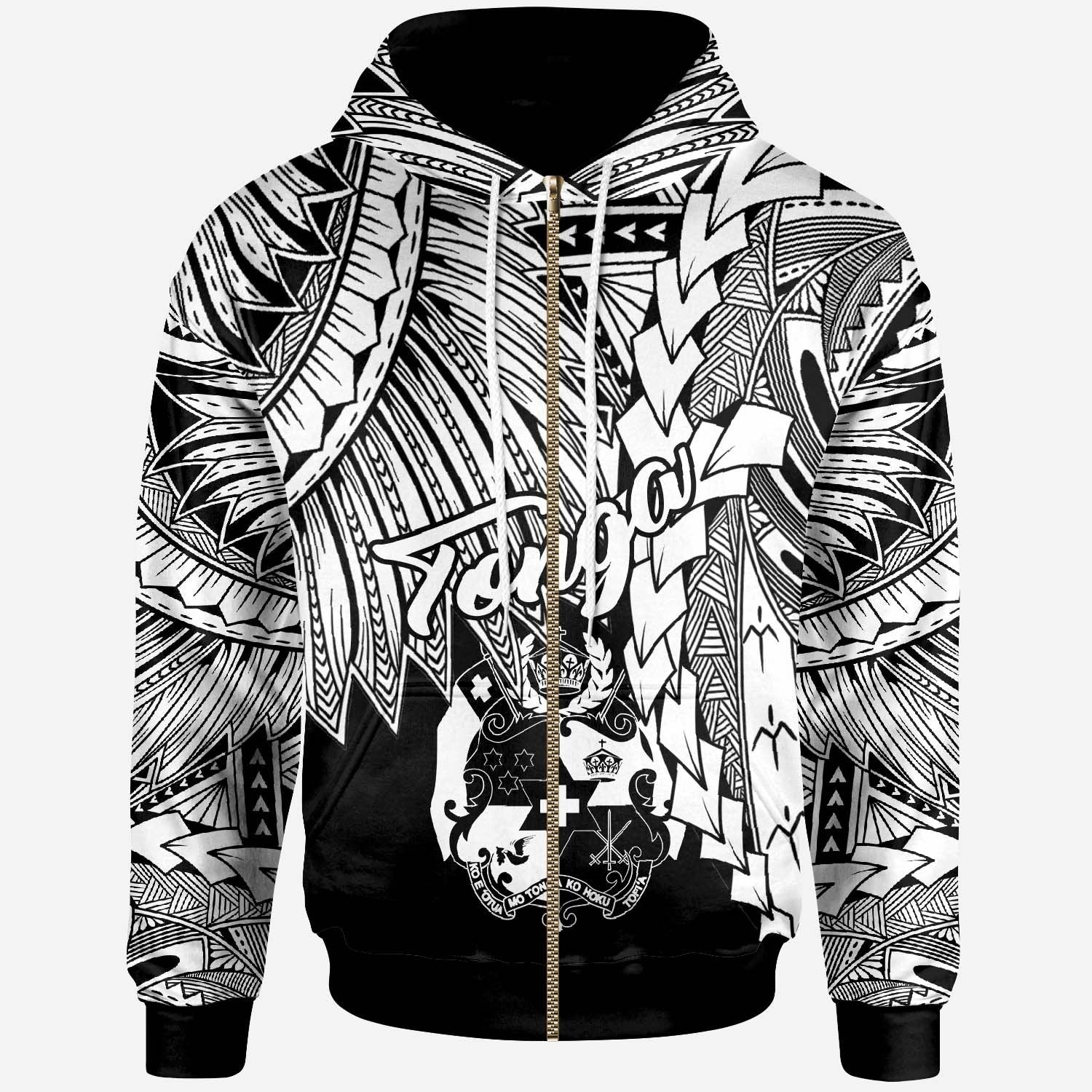 Tonga Polynesian Zip up Hoodie Tribal Wave Tattoo White Unisex White - Polynesian Pride