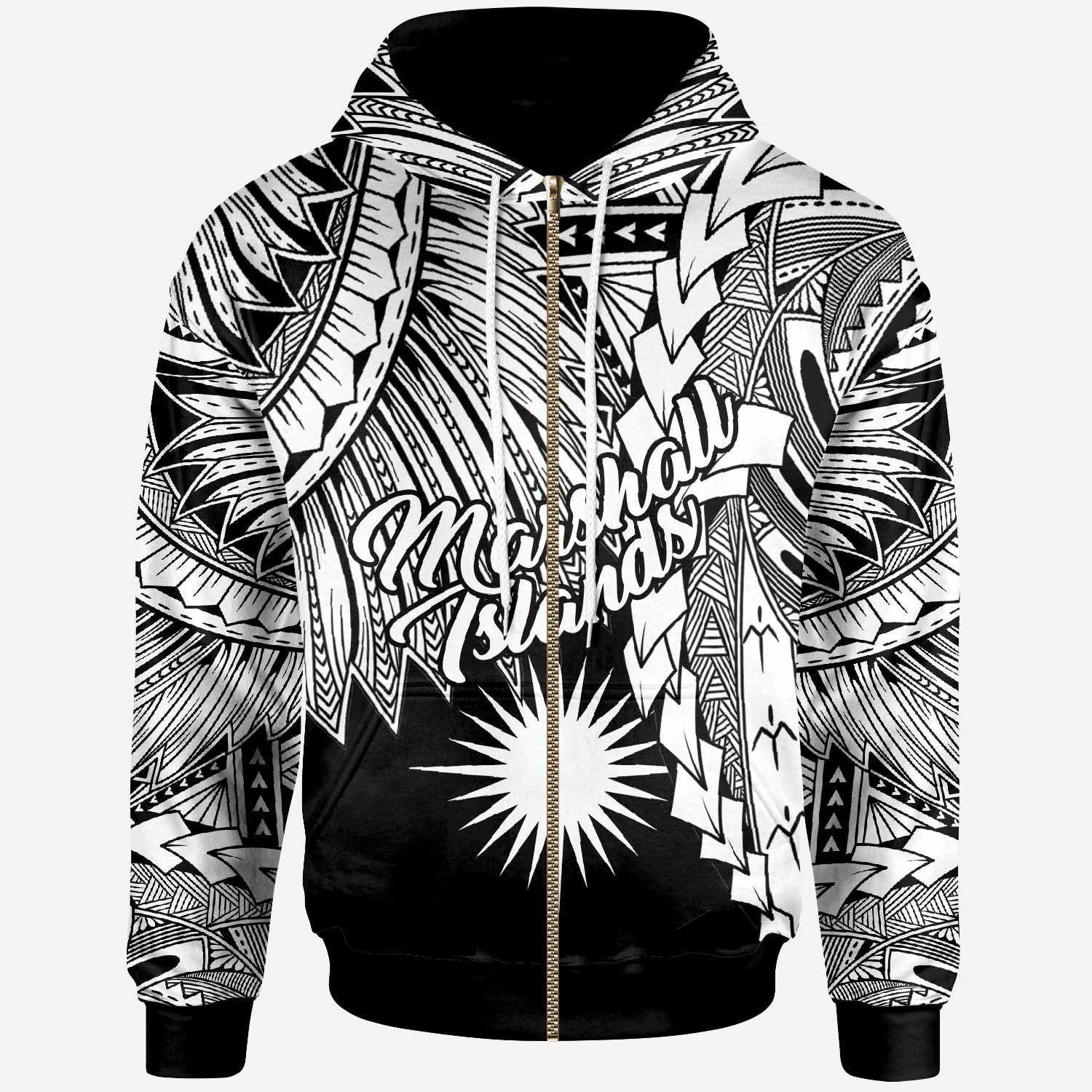 Marshall Islands Polynesian Zip up Hoodie Tribal Wave Tattoo White Unisex White - Polynesian Pride