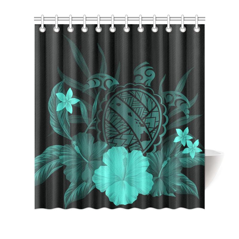 Hawaii Turtle Map Hibiscus Shower Curtain - Turquoise 177 x 172 (cm) Turquoise - Polynesian Pride