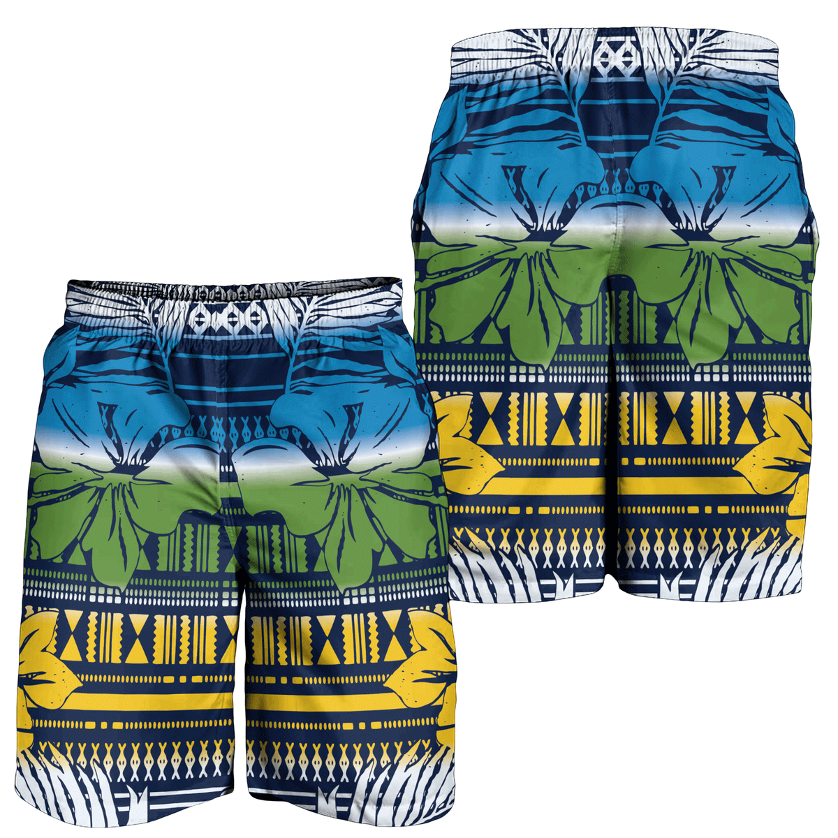 Polynesian Shorts for Men - Hibiscus Flower Tribal Fabric Vintage Color - Polynesian Pride