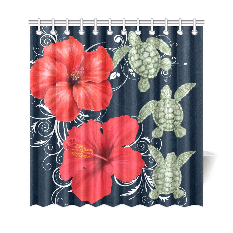 Hawaii Deep Blue Hibiscus Turtle Shower Curtain - AH - Mike Style - Polynesian Pride