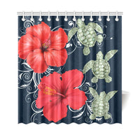 Hawaii Deep Blue Hibiscus Turtle Shower Curtain - AH - Mike Style - Polynesian Pride