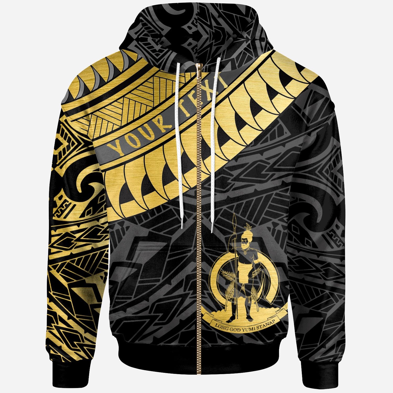 Vanuatu Custom Zip Hoodie Vanuatu Ginger Lei Pattern Gold Unisex Gold - Polynesian Pride