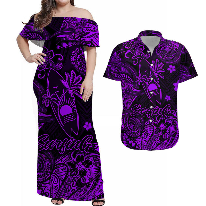 Hawaii Surfing Polynesian Matching Dress and Hawaiian Shirt Matching Couples Outfit Unique Style Purple LT8 Purple - Polynesian Pride