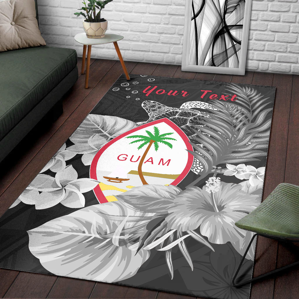 (Custom Personalised) Guam Seal Area Rug Polynesian Turtle with Flowers Version White LT13 - Polynesian Pride
