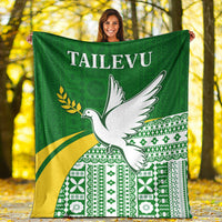Tailevu Rugby Premium Blanket Fiji Rugby Tapa Pattern Green LT13 White - Polynesian Pride