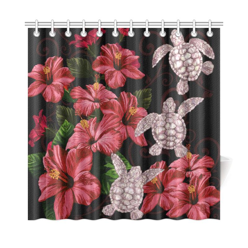 Hawaii Red Hibiscus Turtle Shower Curtain - AH - Ray Style - Polynesian Pride