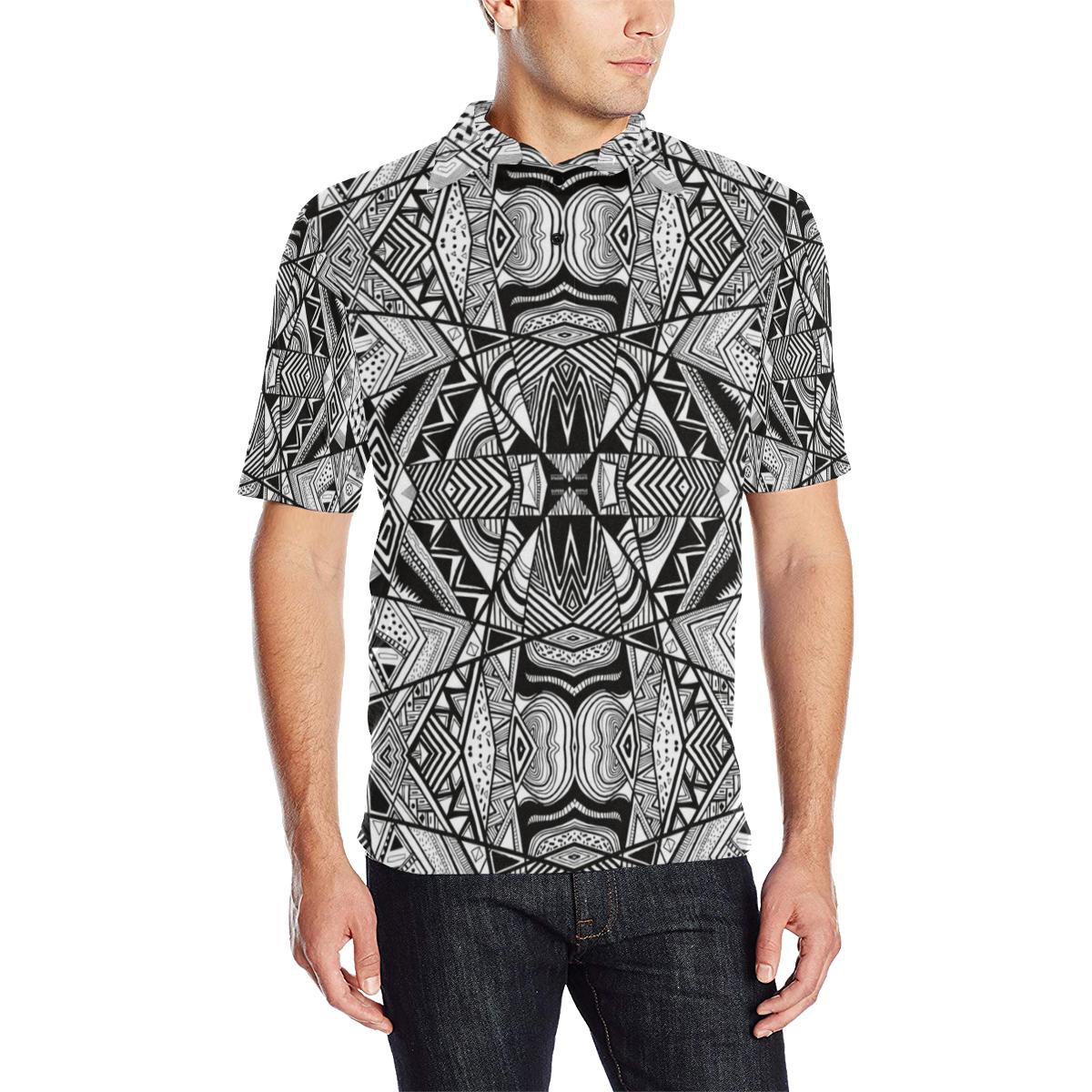 Polynesian Tribal Polo Shirt White and Black Unisex Black - Polynesian Pride