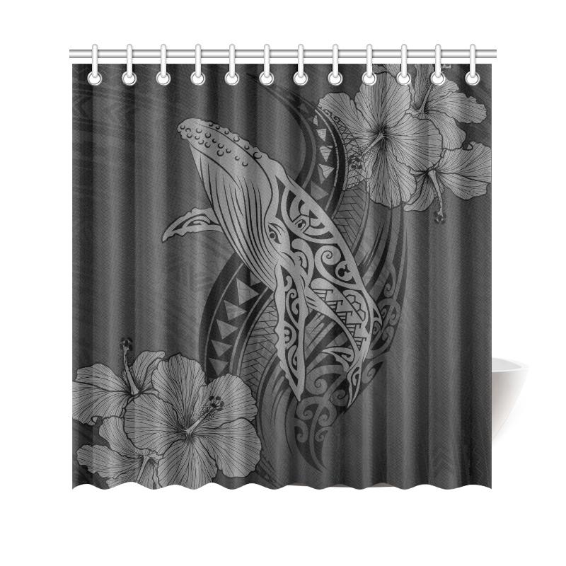 Hawaii Whale Swim Poly Shower Curtain - Gray - Polynesian Pride