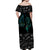 New Zealand Maori Off Shoulder Long Dress Aotearoa Mix Silver Fern Ver.03 LT13 Women Black - Polynesian Pride