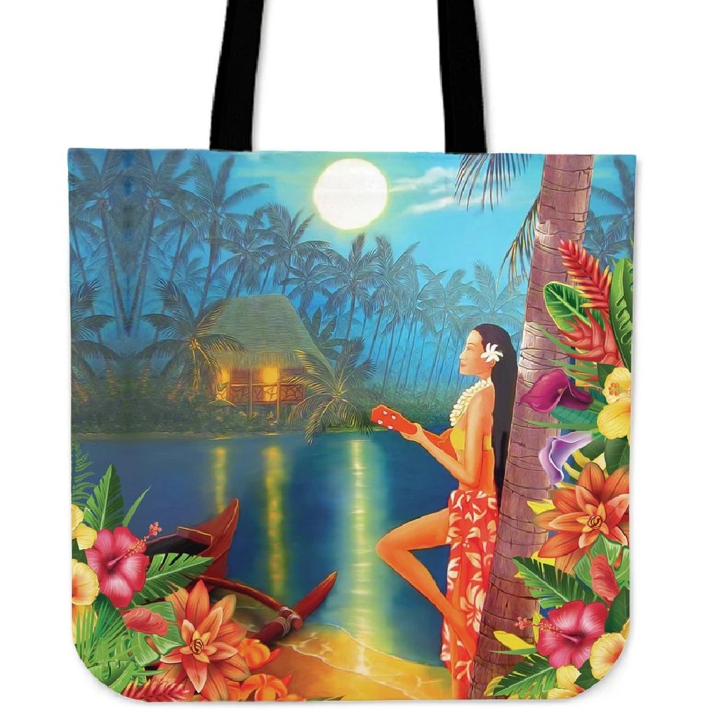 Hula Girl Sing In Village Tote Bag Tote Bag One Size Black - Polynesian Pride