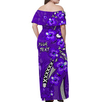 (Custom Personalised) Hawaii Off Shoulder Long Dress Polynesia Purple Hibiscus and Map Mystical LT13 - Polynesian Pride