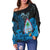 (Custom Personalised) Guam Seal Off Shoulder Sweater Polynesian Turtle with Flowers Version Blue LT13 - Polynesian Pride