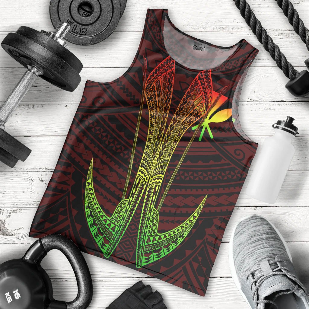 Hawaii Custom Personalised Polynesian Men's Tank Top - Fish Hook Ver2 Red - Polynesian Pride