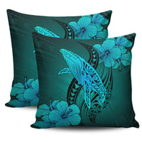 Hawaii Whale Swim Poly Turquoise Pillow Covers - Polynesian Pride