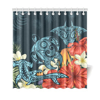 Hawaii Turtle Shark Manta Ray Hibiscus Plumeria Shower Curtain - Polynesian Pride