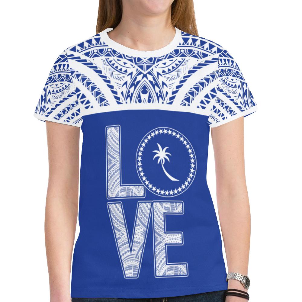 Chuuk States New All Over Print T Shirt Chuuk Love & F S M Seal Blue Version - Polynesian Pride