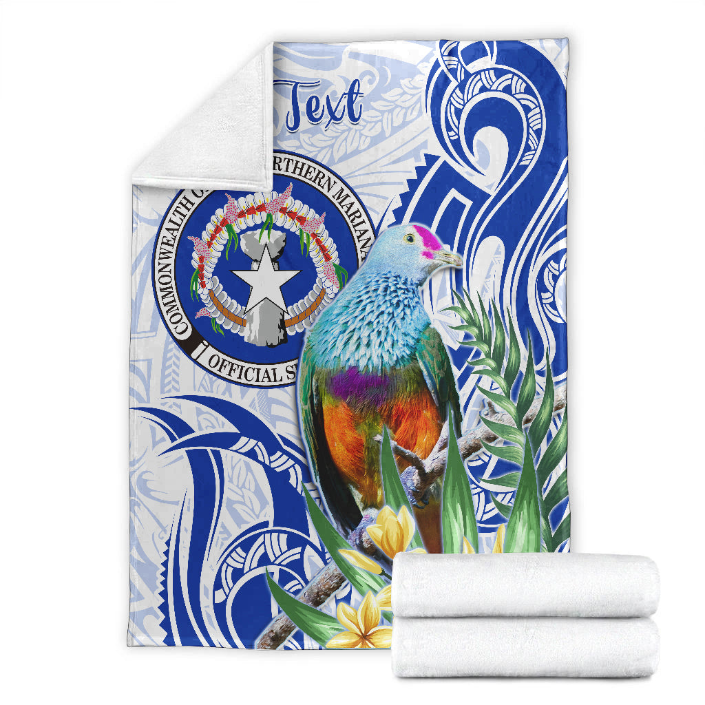 (Custom Personalised) Northern Mariana Islands Premium Blanket Mariana Fruit Dove Mix Frangipani Flowers White LT13 - Polynesian Pride