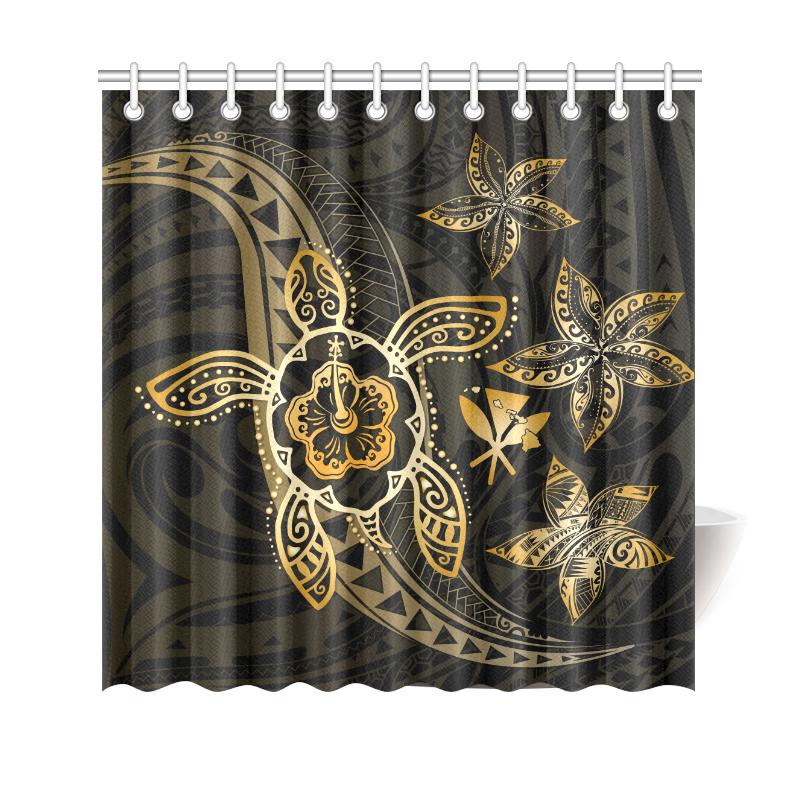 Kanaka Map Hibiscus Plumeria Turtle Art Gold Polynesian Shower Curtain 177 x 172 (cm) Gold - Polynesian Pride