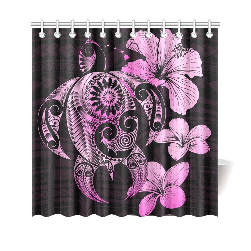 Hibiscus Plumeria Mix Polynesian Pink Turtle Shower Curtain 177 x 172 (cm) Pink - Polynesian Pride