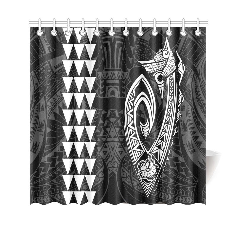 Hawaii Kakau Makau Fish Hook Polynesian Shower Curtain - White 177 x 172 (cm) White - Polynesian Pride