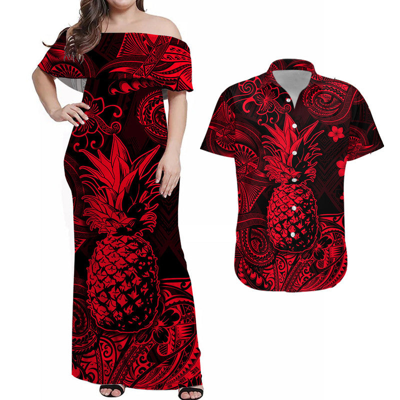 Hawaii Pineapple Polynesian Matching Dress and Hawaiian Shirt Matching Couples Outfit Unique Style Red LT8 Red - Polynesian Pride