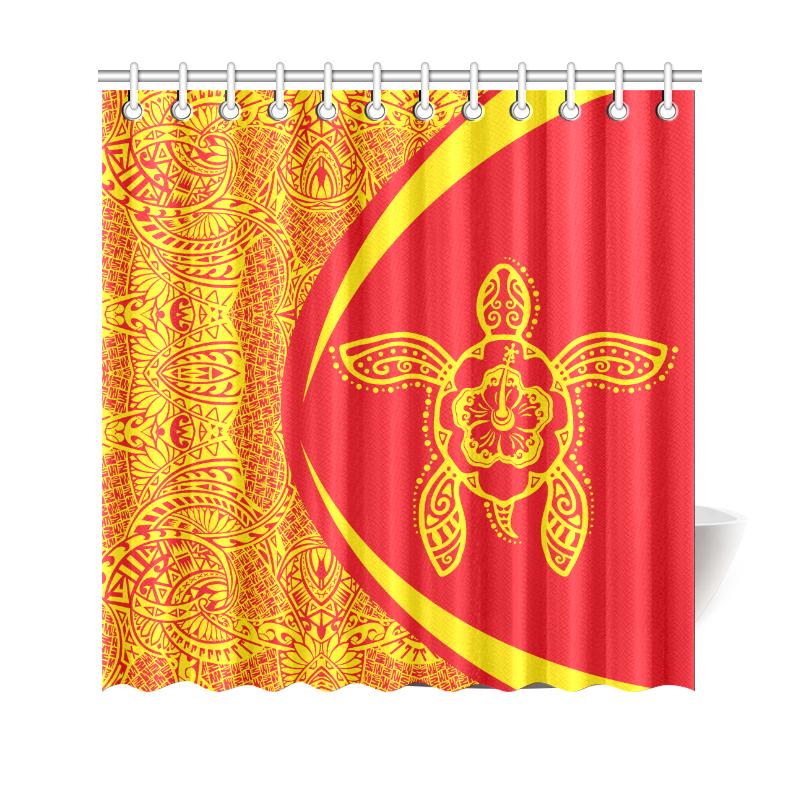 Hawaii Shower Curtain Turtle Polynesian - Circle Style Red And Yellow 177 x 172 (cm) Red - Polynesian Pride