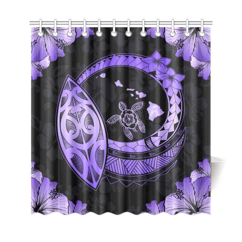 Hawaii Hibiscus Map Hidden Polynesian Violet Turtle Shower Curtain - Polynesian Pride