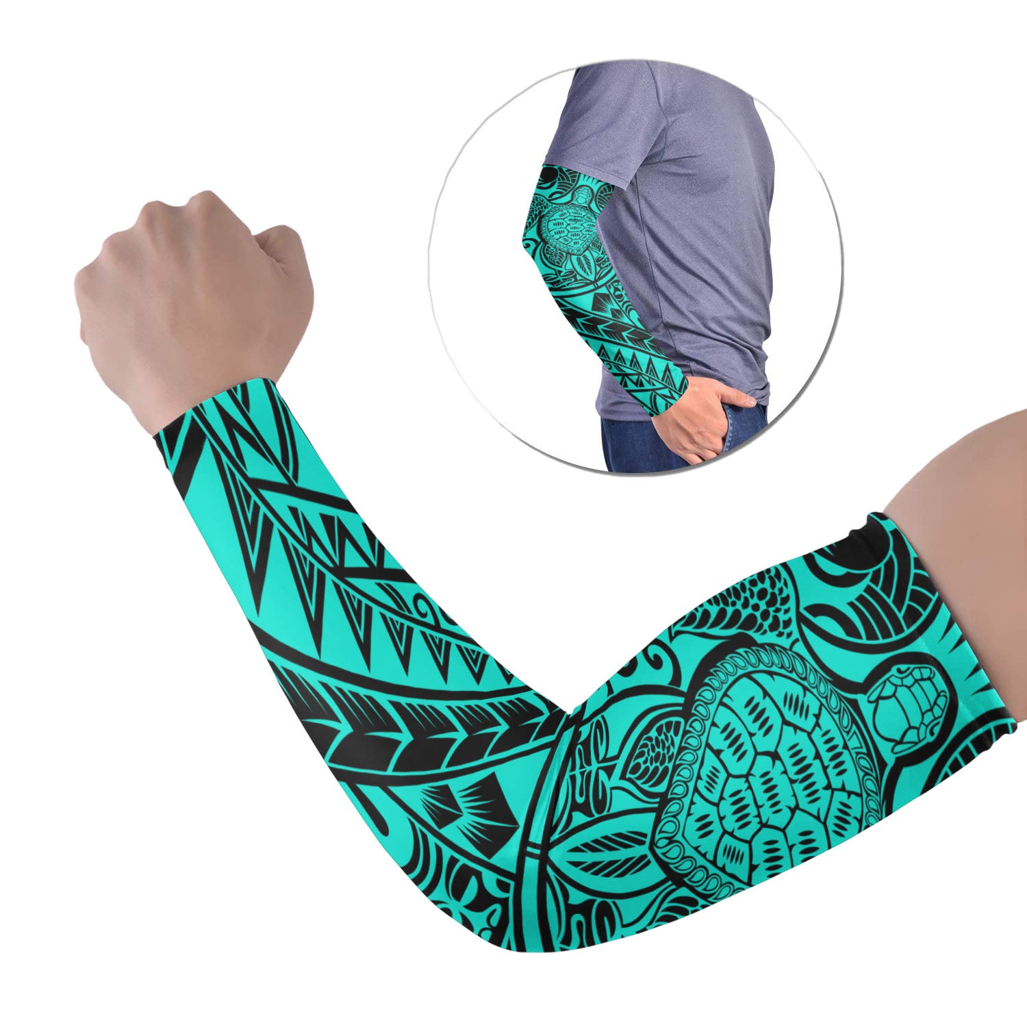 Polynesian Tribal Tattoo Arm Sleeve 43 (Set of Two) Colorful No.13 LT6 Set of 2 Green - Polynesian Pride