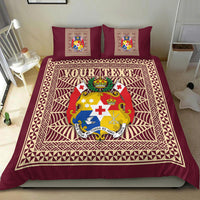 (Custom Personalised) Tonga Pattern Bedding Set Coat of Arms - Maroon and Beige LT4 - Polynesian Pride