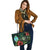 Guam Polynesian Leather Tote Bag - Green Turtle Hibiscus - Polynesian Pride