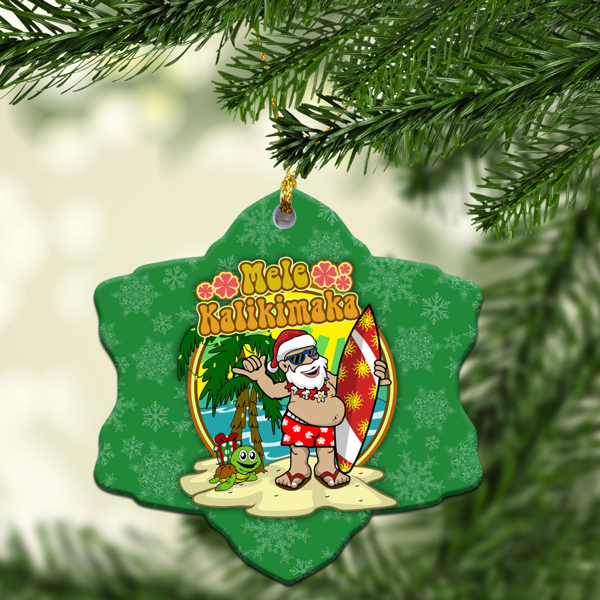 Hawaii Surfer Santa Green Christmas Ornament - LT12 - Polynesian Pride