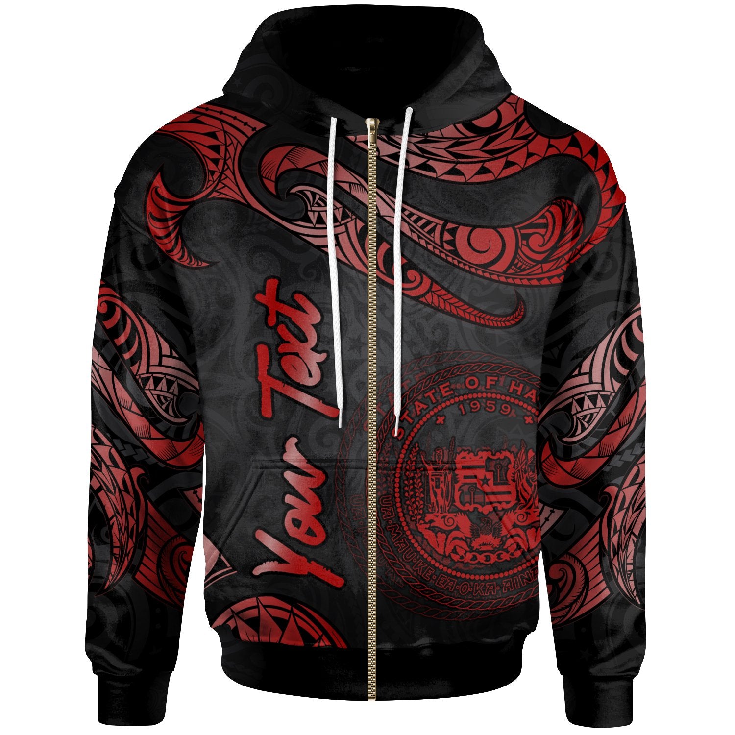 Hawaii Polynesian Custom Zip Hoodie Polynesian Tattoo Red Version Unisex Red - Polynesian Pride