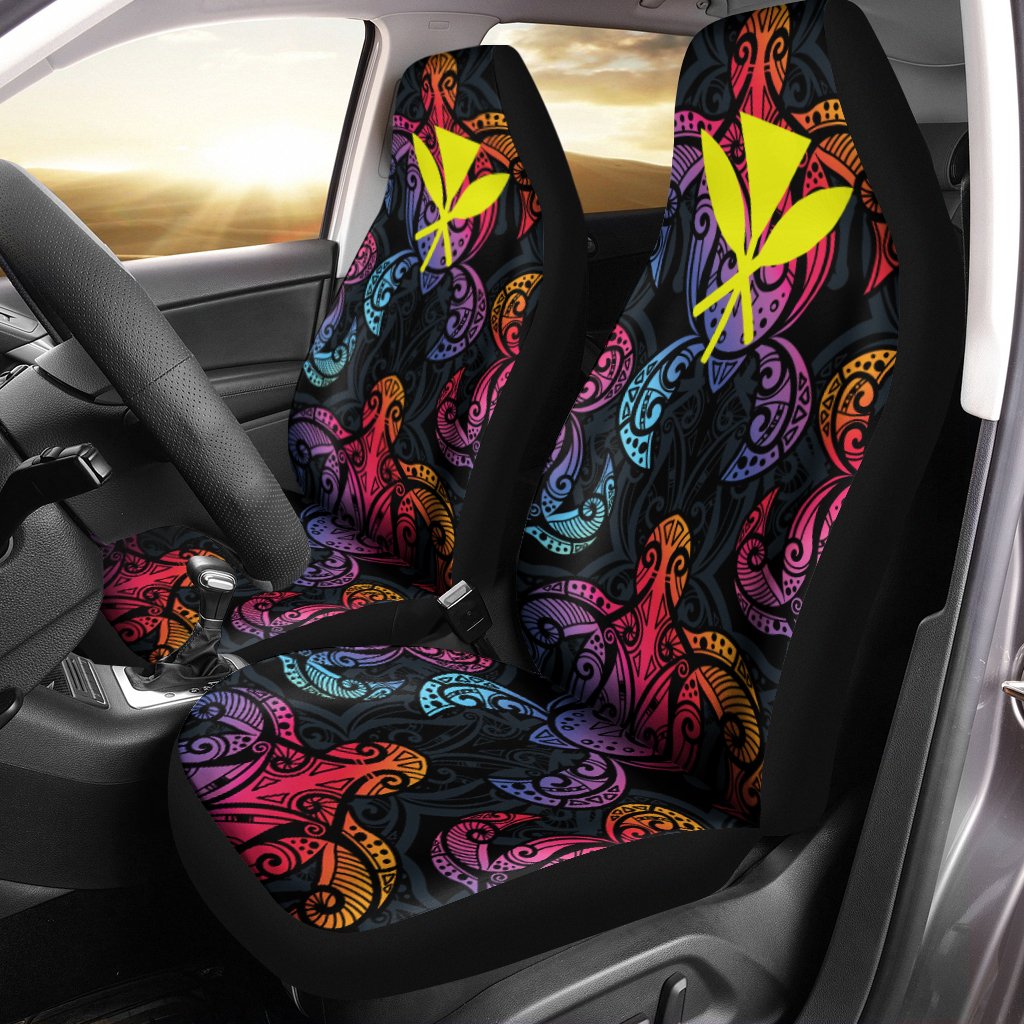 Hawaii Car Seat Cover - Sea Turtle In Tribal Polynesian Style Universal Fit Black - Polynesian Pride